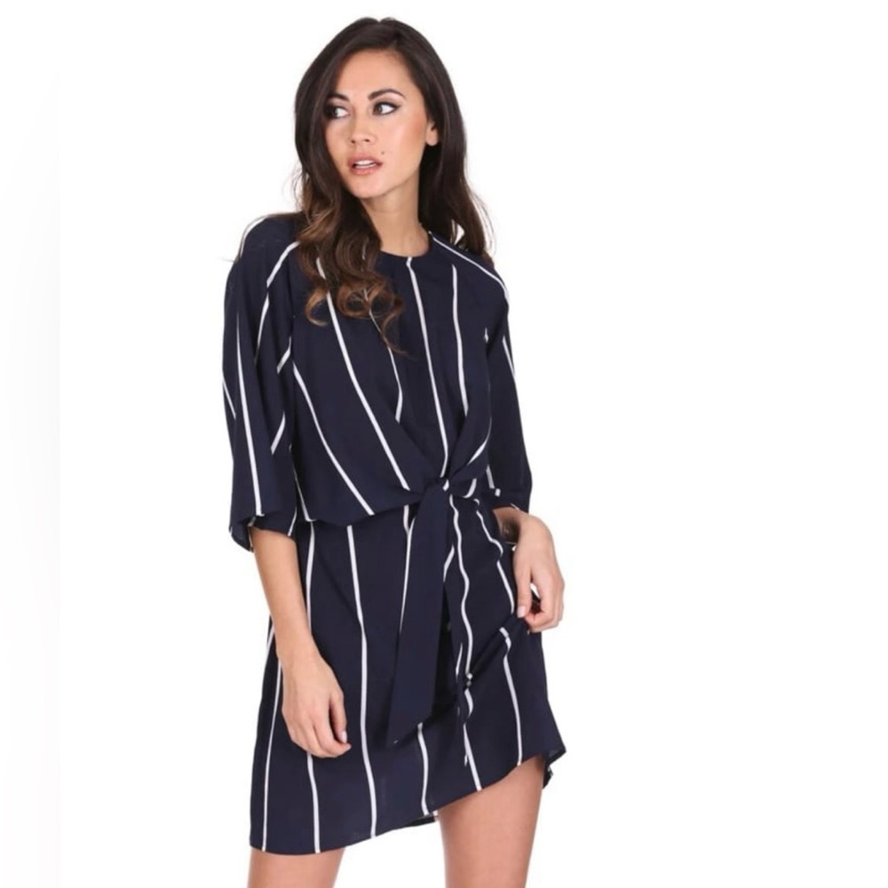 Women's AX Paris Navy and White Asymmetrical  Dress